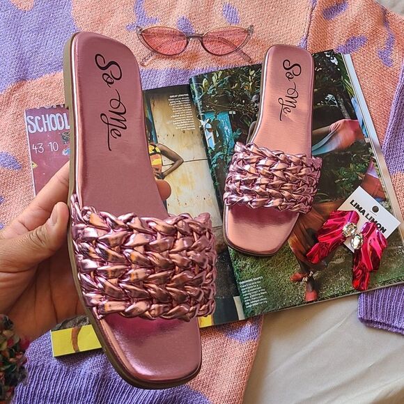 🌸🌴The Leya// Pink metallic braided one band sandal - Picture 5 of 6